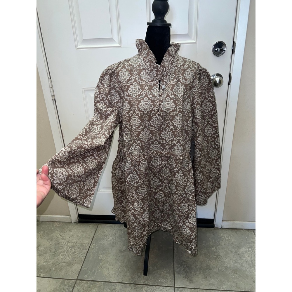 NWT Hyacinth House Olive/Green Damask Floral Bell Sleeve Mini Dress Sz XL